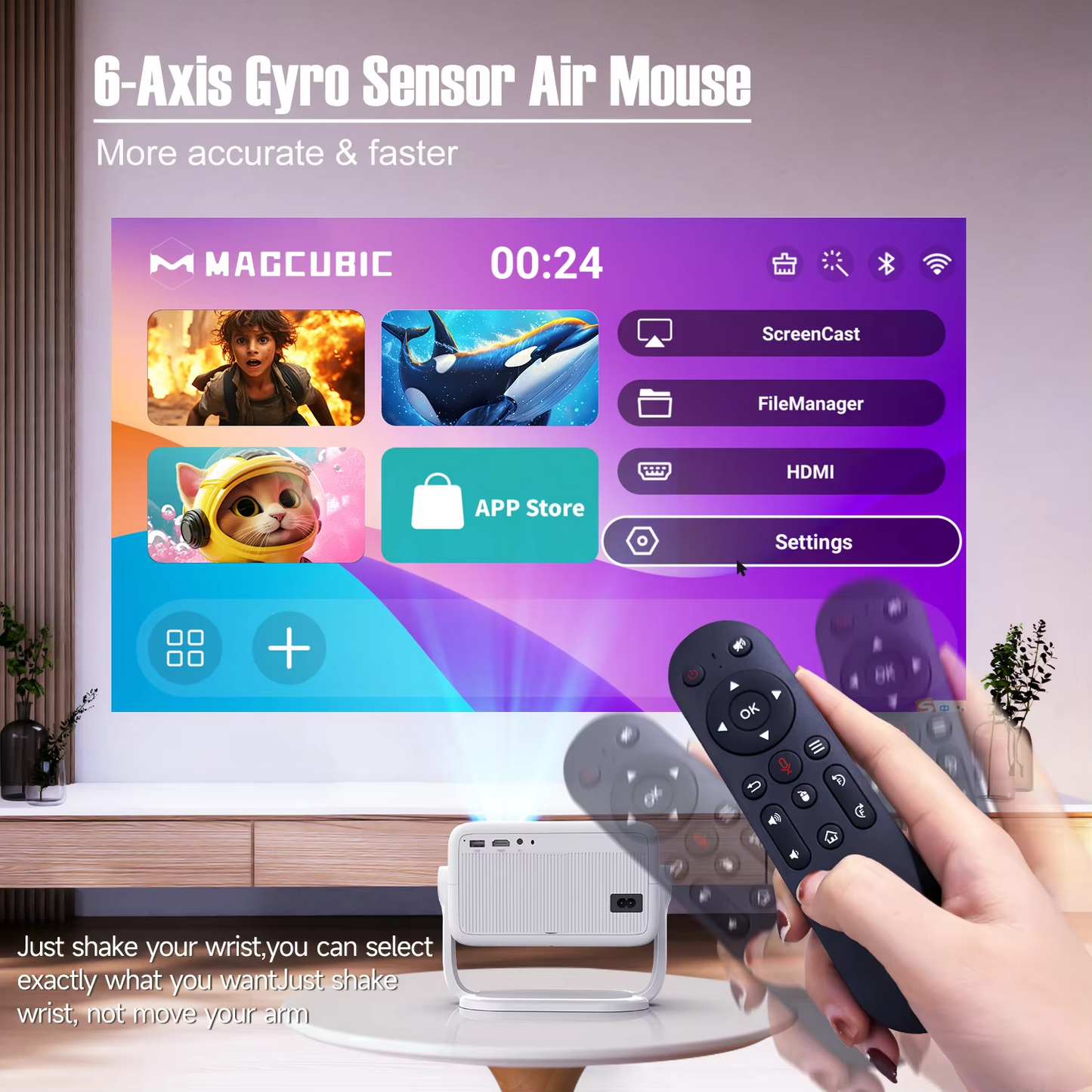 Magcubic L018 Projector 650ANSI Native 1080P Android 11 Auto Focus & Keystone 4K 360° Rotate Wifi6 BT5.2 Airmouse Home Theater better than HY350