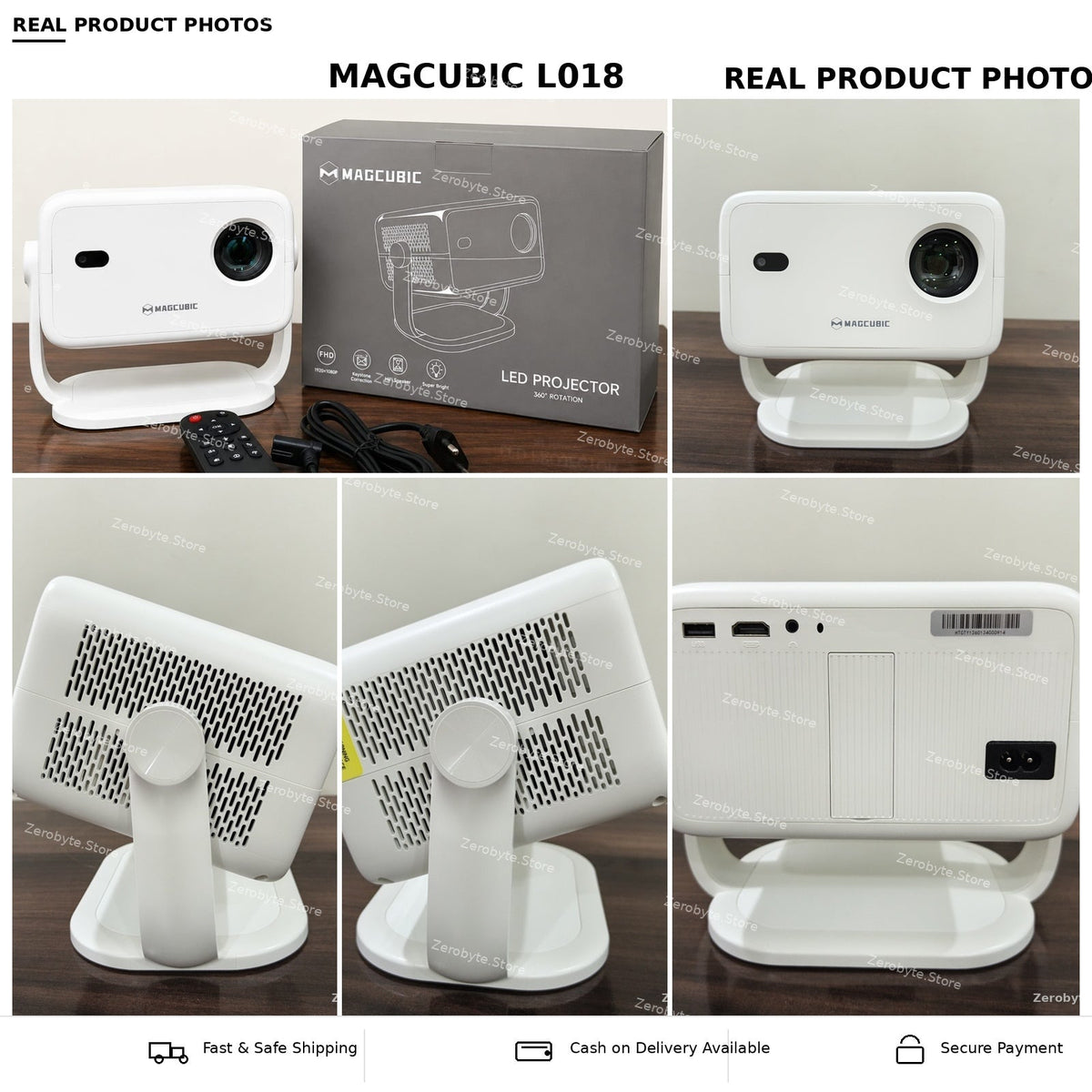 Real Magcubic L018 product photos in Zerobyte.Store approved collage layout