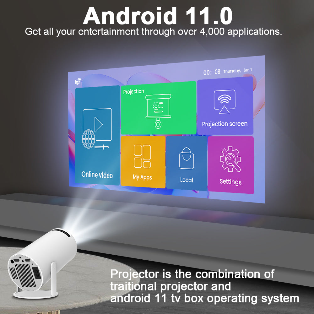 HY300, HY300 Pro & HY300 Plus Android Projector 200/260 ANSI Android 11 4K 1280*720P Dual Wifi6 BT5.0 Allwinner H713 Home Cinema Outdoor Indoor Projector