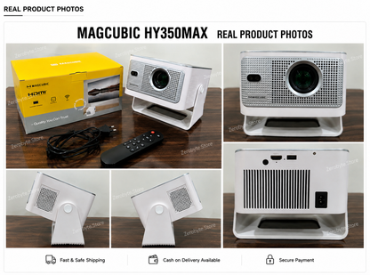 Magcubic HY350MAX real product photos collage with Zerobyte.Store watermark