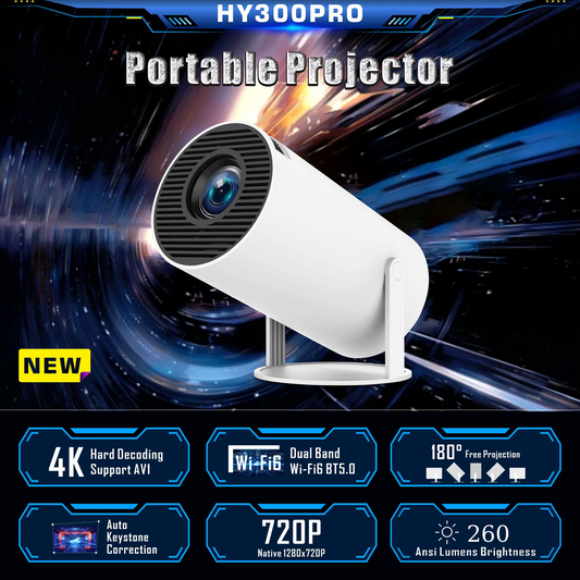 HY300, HY300 Pro & HY300 Plus Android Projector 200/260 ANSI Android 11 4K 1280*720P Dual Wifi6 BT5.0 Allwinner H713 Home Cinema Outdoor Indoor Projector