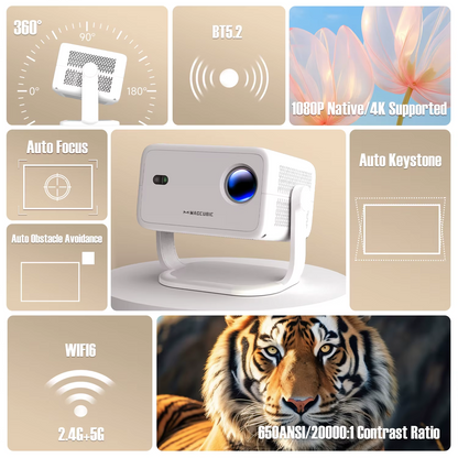 Magcubic L018 Projector 650ANSI Native 1080P Android 11 Auto Focus & Keystone 4K 360° Rotate Wifi6 BT5.2 Airmouse Home Theater better than HY350
